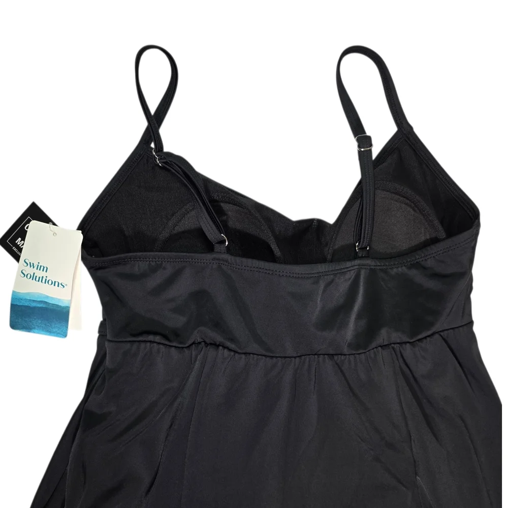 Swim Solutions Black Swim Dress Size 10 Tummy Control Bust Support Built-In Bott - Picture 4 of 6